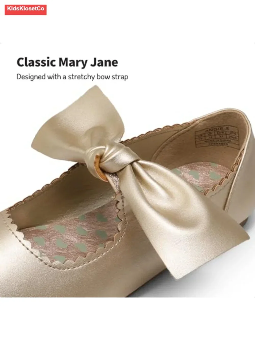 Girls Mary Jane Flat Ballerina Shoes with Bow and Elastic Strap